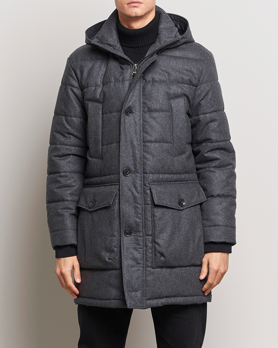 Men | Coats & Jackets | Oscar Jacobson | Stormar Padded Wool Parka Grey Melange