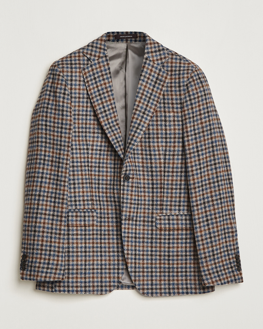 Men | Tweed Blazers | Oscar Jacobson | Fogerty Soft Small Checked Wool Blazer Blue/Brown