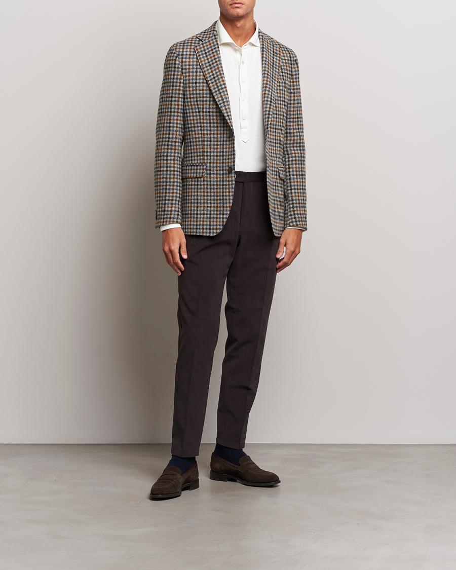 Men | Blazers | Oscar Jacobson | Fogerty Soft Small Checked Wool Blazer Blue/Brown