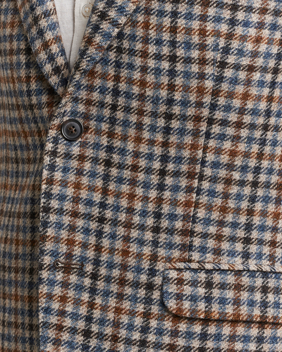 Men | Blazers | Oscar Jacobson | Fogerty Soft Small Checked Wool Blazer Blue/Brown