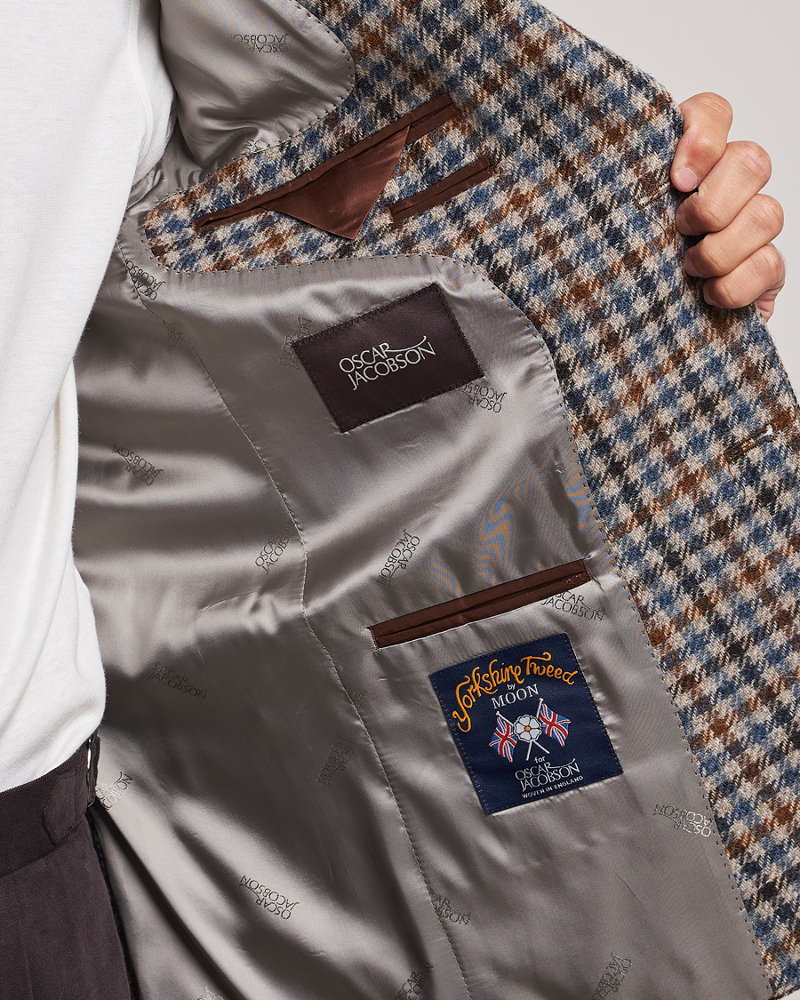 Men | Blazers | Oscar Jacobson | Fogerty Soft Small Checked Wool Blazer Blue/Brown