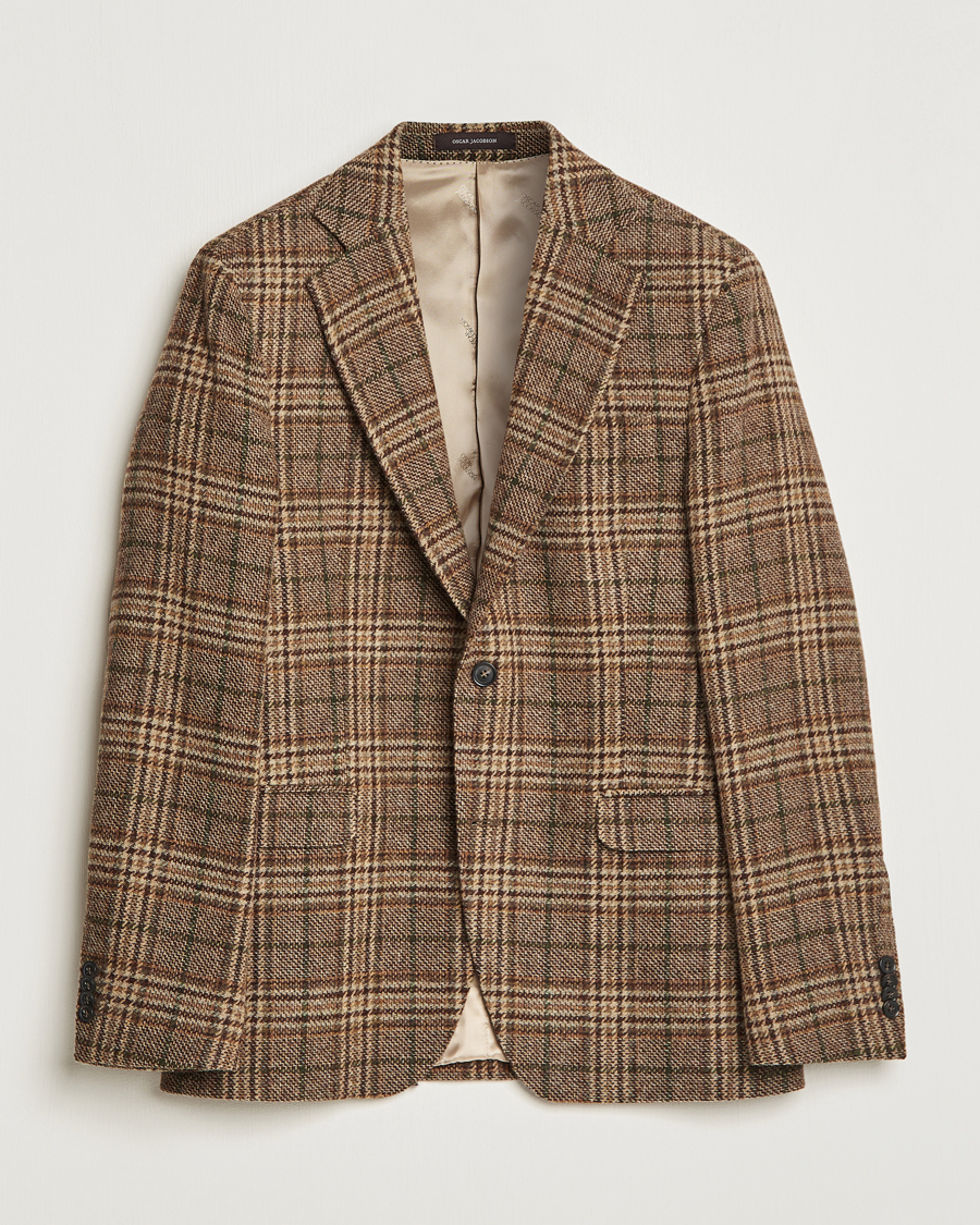 Men | Tweed Blazers | Oscar Jacobson | Fogerty Soft Checked Wool Blazer Brown