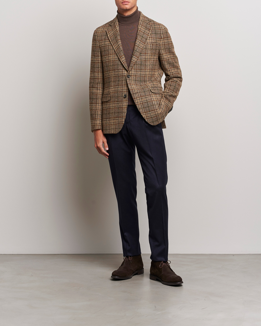 Men | Blazers | Oscar Jacobson | Fogerty Soft Checked Wool Blazer Brown