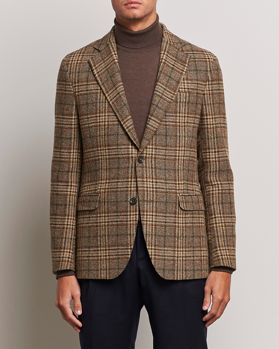 Men | Tweed Blazers | Oscar Jacobson | Fogerty Soft Checked Wool Blazer Brown