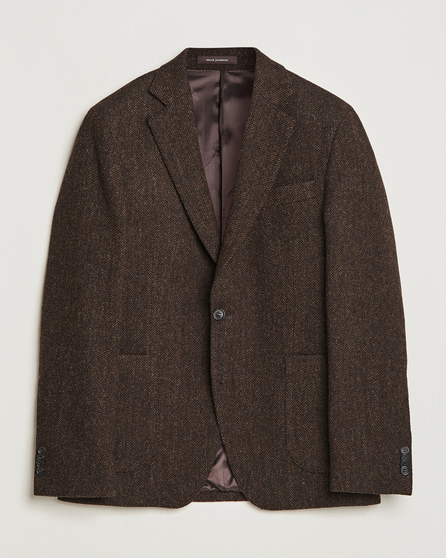 Men | Tweed Blazers | Oscar Jacobson | Fogerty Moon Herringbone Tweed Blazer Brown
