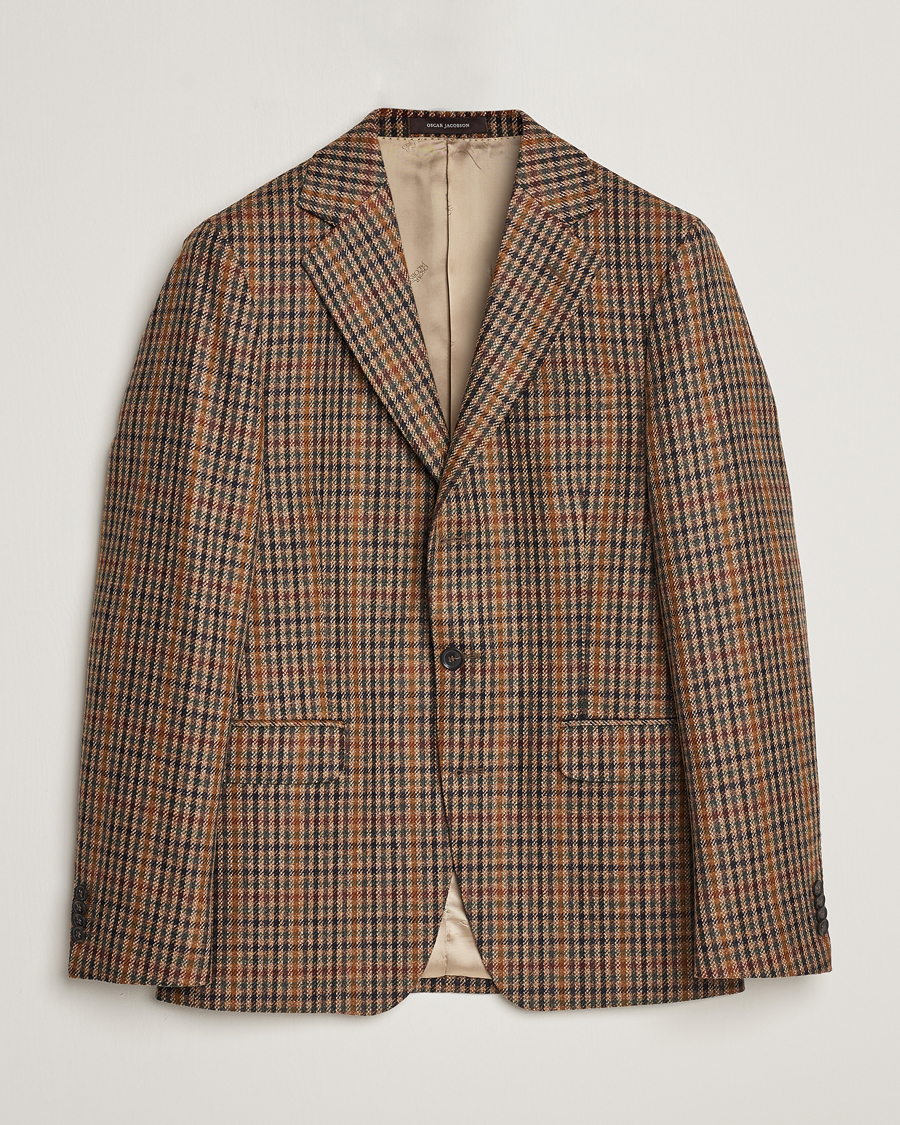 Men | Blazers | Oscar Jacobson | Eizer Houndstooth Wool/Cashmere Blazer Brown