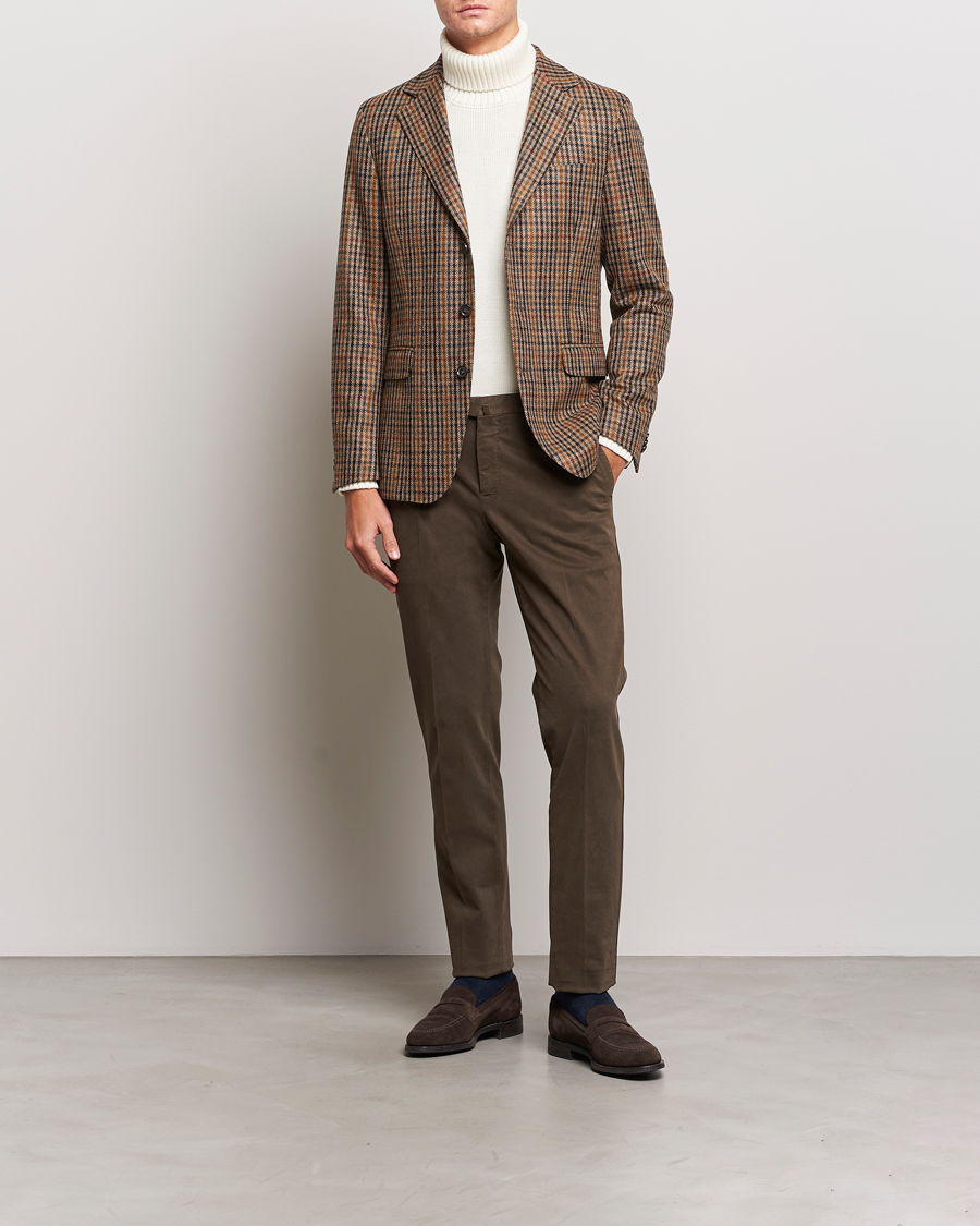 Men | Blazers | Oscar Jacobson | Eizer Houndstooth Wool/Cashmere Blazer Brown