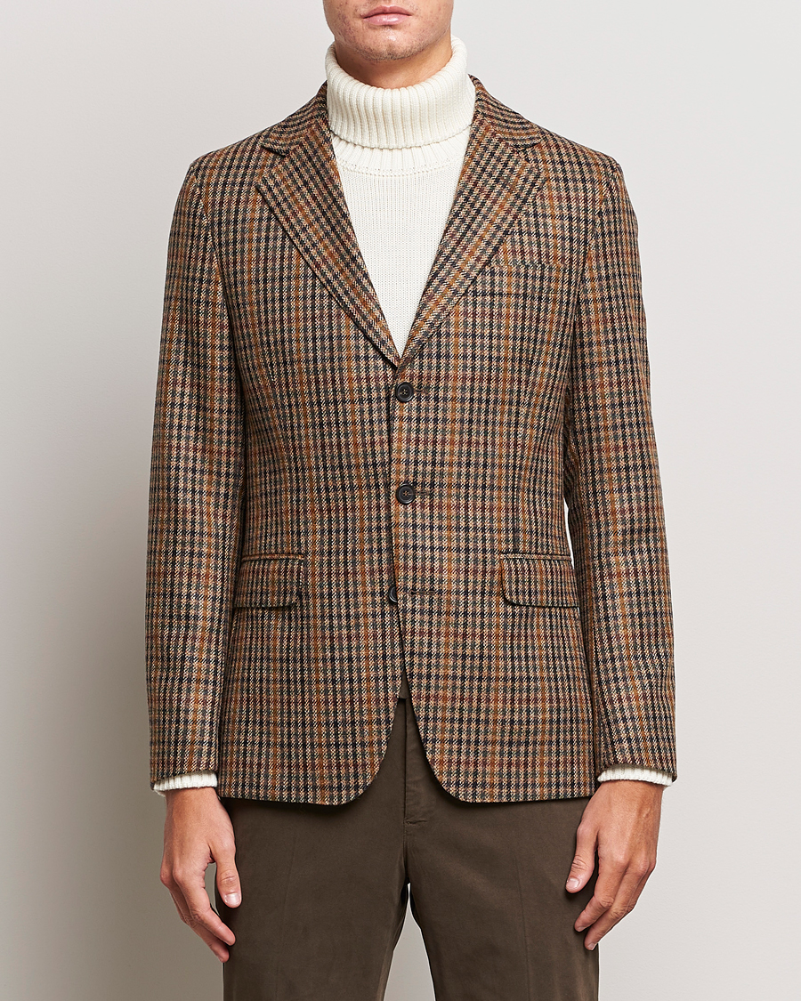 Men | Tweed Blazers | Oscar Jacobson | Eizer Houndstooth Wool/Cashmere Blazer Brown