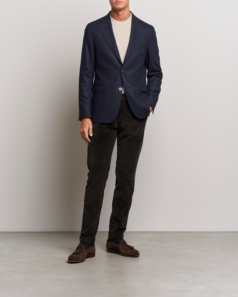 Men | Blazers | Oscar Jacobson | Ego Wool Flannel Blazer Navy Melange