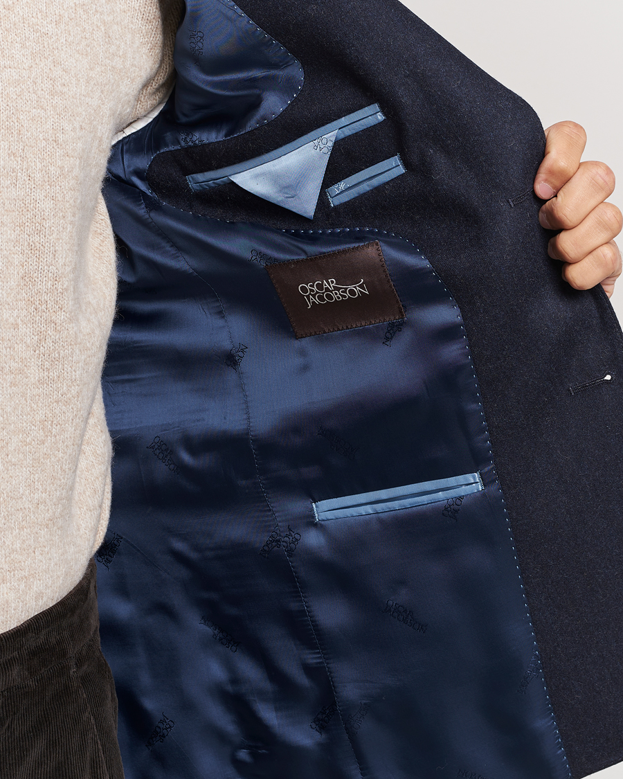 Men | Blazers | Oscar Jacobson | Ego Wool Flannel Blazer Navy Melange