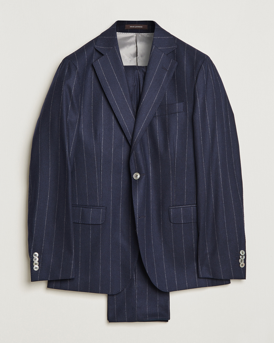 Men | Suits | Oscar Jacobson | Fogerty Denz Pinstripe Wool Suit Navy