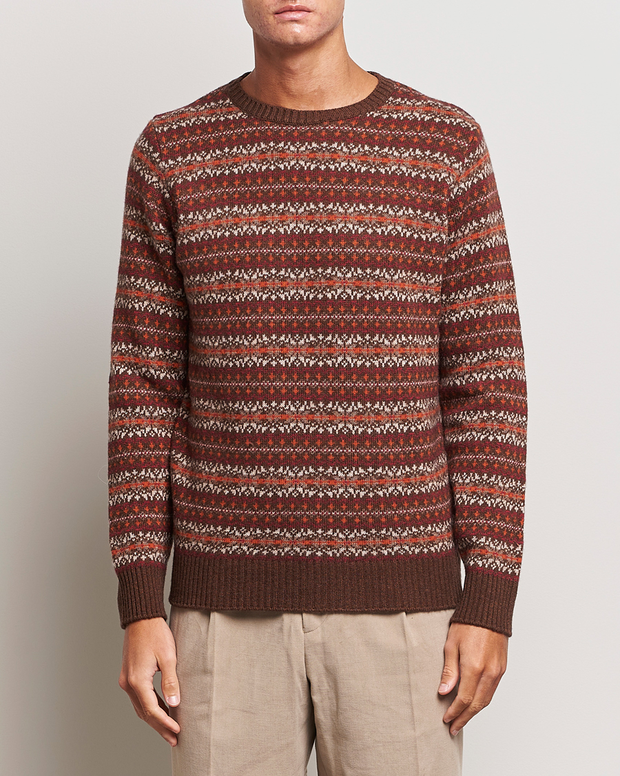 Men | Sweaters & Knitwear | Oscar Jacobson | Pete Fairisle Wool/Cashmere Crewneck Red