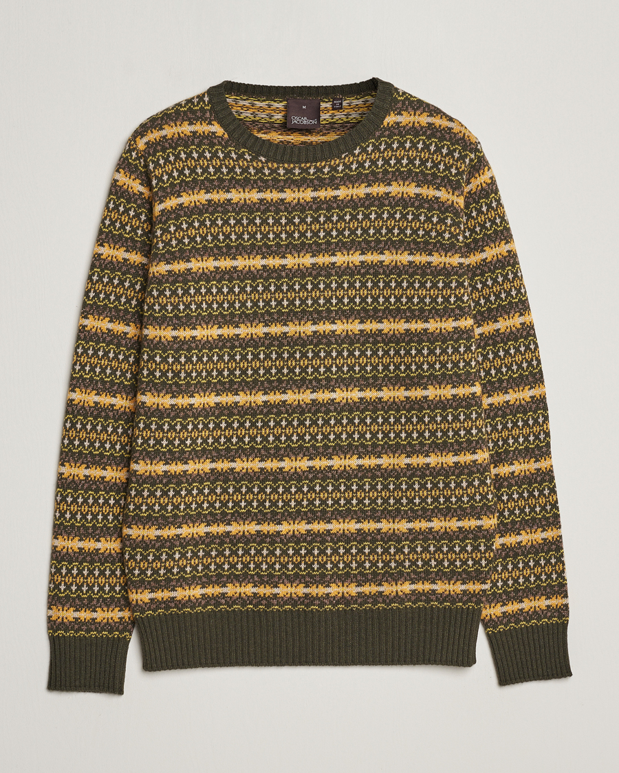 Men | Sweaters & Knitwear | Oscar Jacobson | Pete Fairisle Wool/Cashmere Crewneck Green