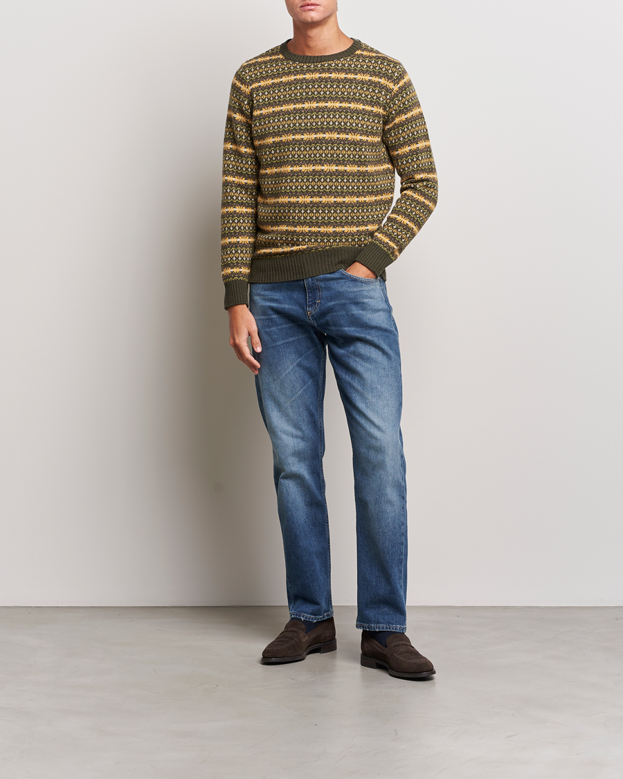 Men | Sweaters & Knitwear | Oscar Jacobson | Pete Fairisle Wool/Cashmere Crewneck Green