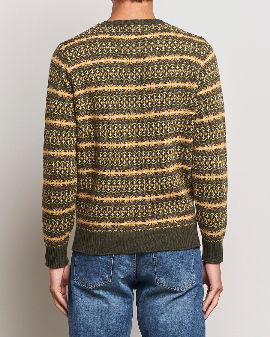 Men | Sweaters & Knitwear | Oscar Jacobson | Pete Fairisle Wool/Cashmere Crewneck Green