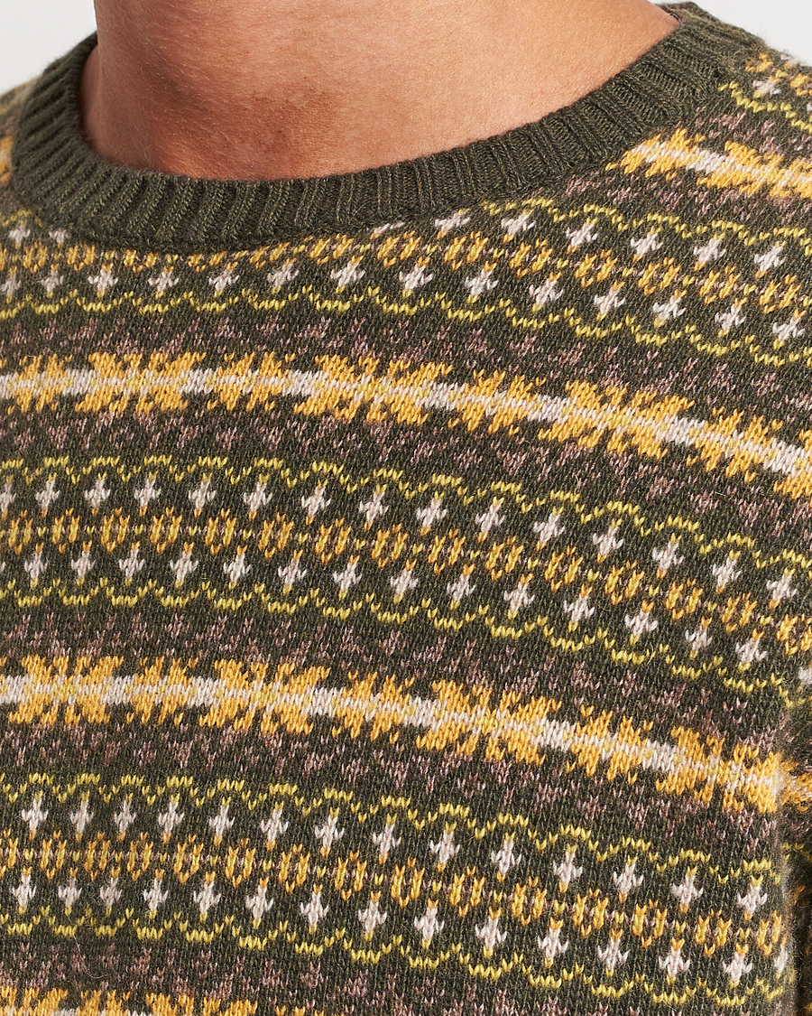 Men | Sweaters & Knitwear | Oscar Jacobson | Pete Fairisle Wool/Cashmere Crewneck Green