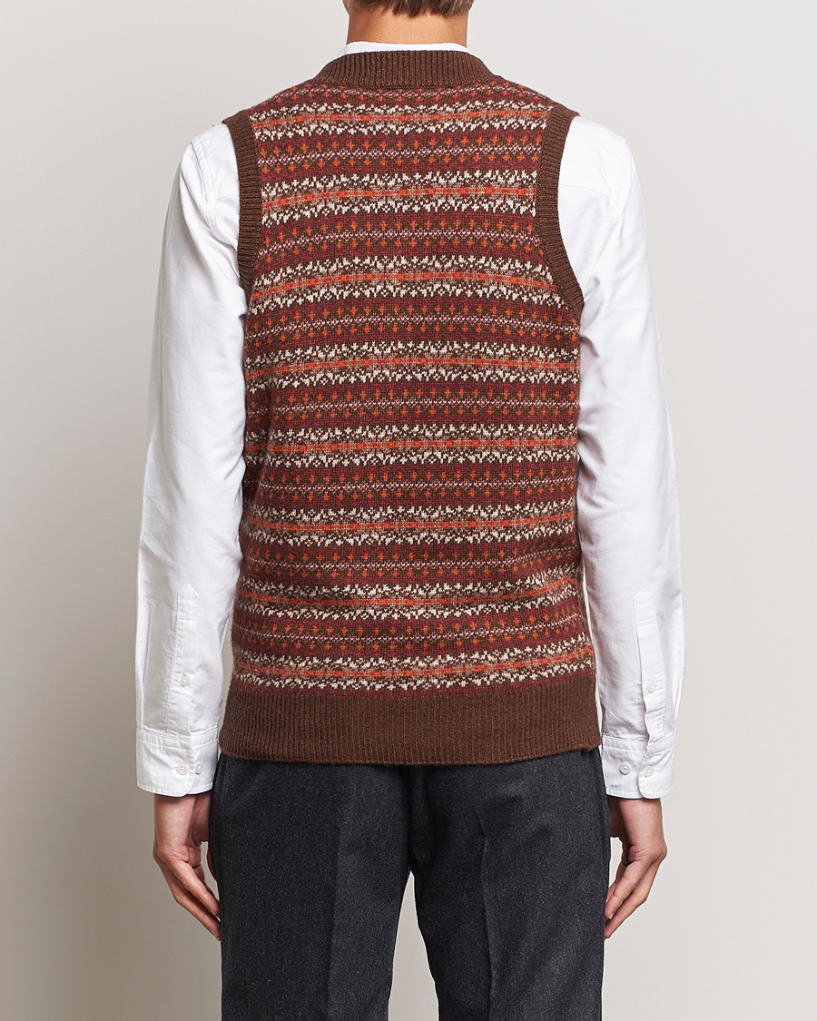 Men | Sweaters & Knitwear | Oscar Jacobson | Lucas Fairisle Wool/Cashmere Vest Red