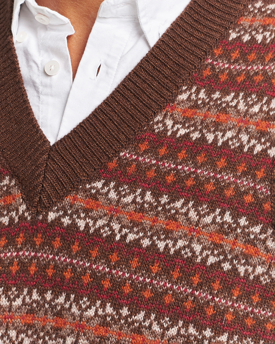 Men | Sweaters & Knitwear | Oscar Jacobson | Lucas Fairisle Wool/Cashmere Vest Red