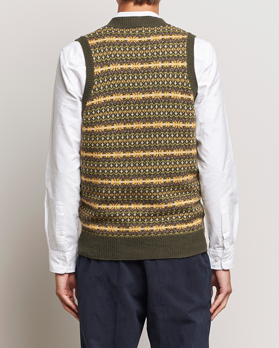 Men | Sweaters & Knitwear | Oscar Jacobson | Lucas Fairisle Wool/Cashmere Vest Green