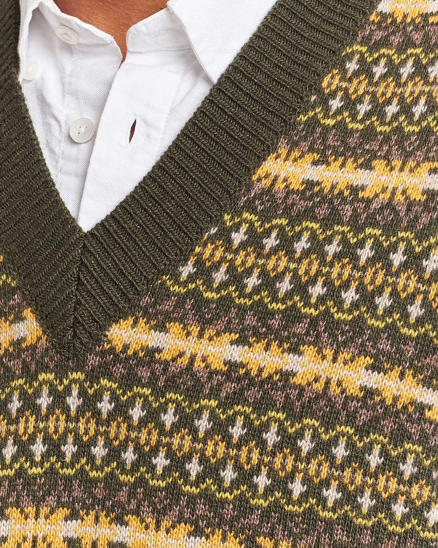 Men | Sweaters & Knitwear | Oscar Jacobson | Lucas Fairisle Wool/Cashmere Vest Green