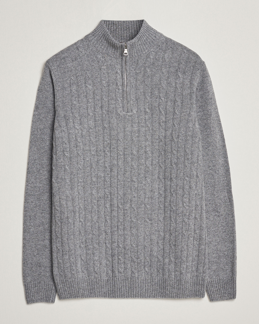 Men | Sweaters & Knitwear | Oscar Jacobson | Percy Wool/Cashmere Knitted Half Zip Grey Melange