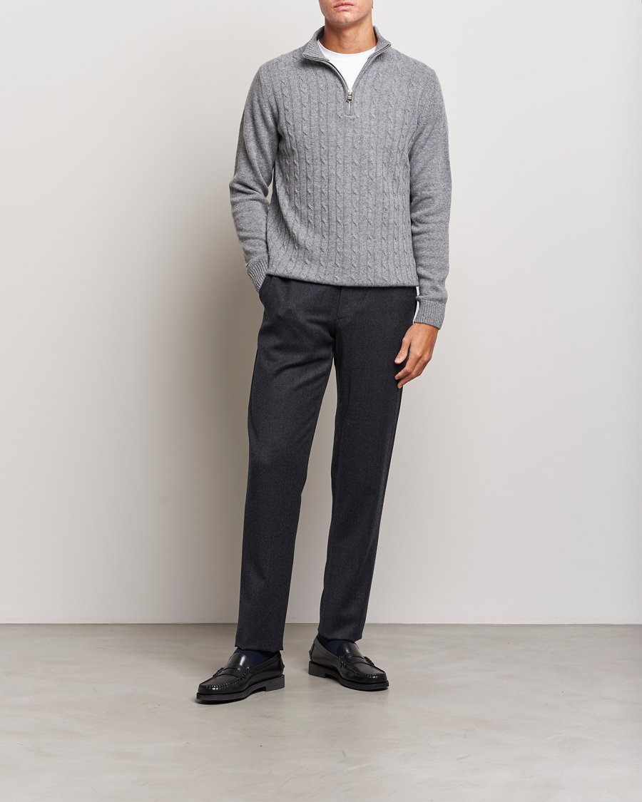 Men | Sweaters & Knitwear | Oscar Jacobson | Percy Wool/Cashmere Knitted Half Zip Grey Melange