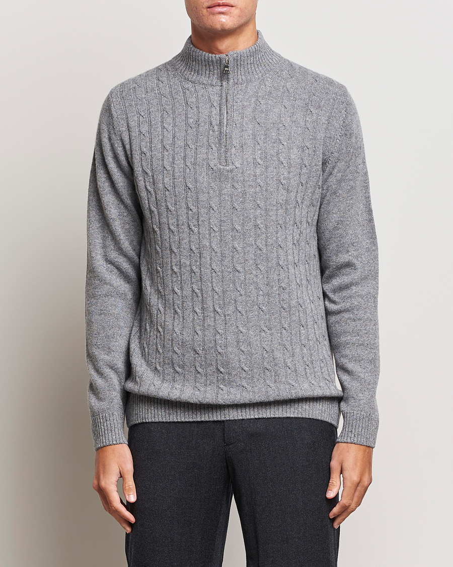 Men |  | Oscar Jacobson | Percy Wool/Cashmere Knitted Half Zip Grey Melange
