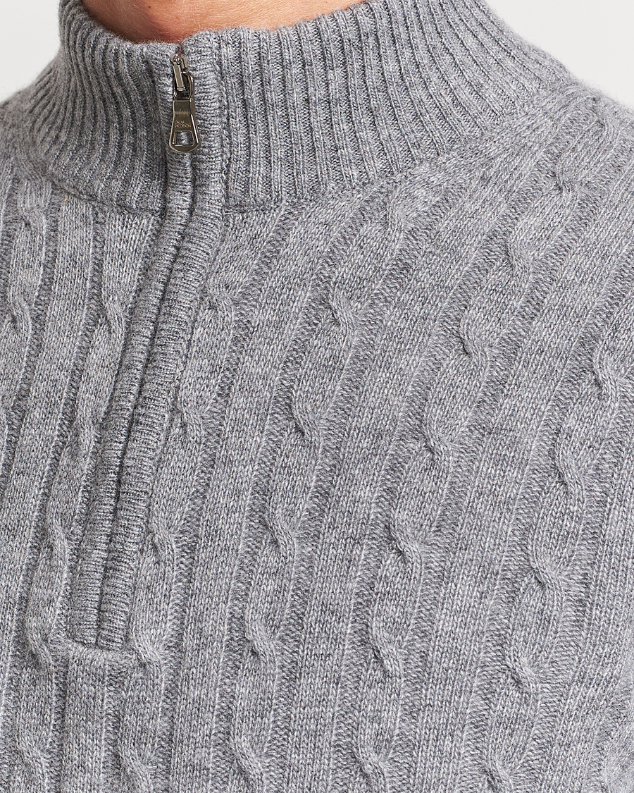 Men | Sweaters & Knitwear | Oscar Jacobson | Percy Wool/Cashmere Knitted Half Zip Grey Melange