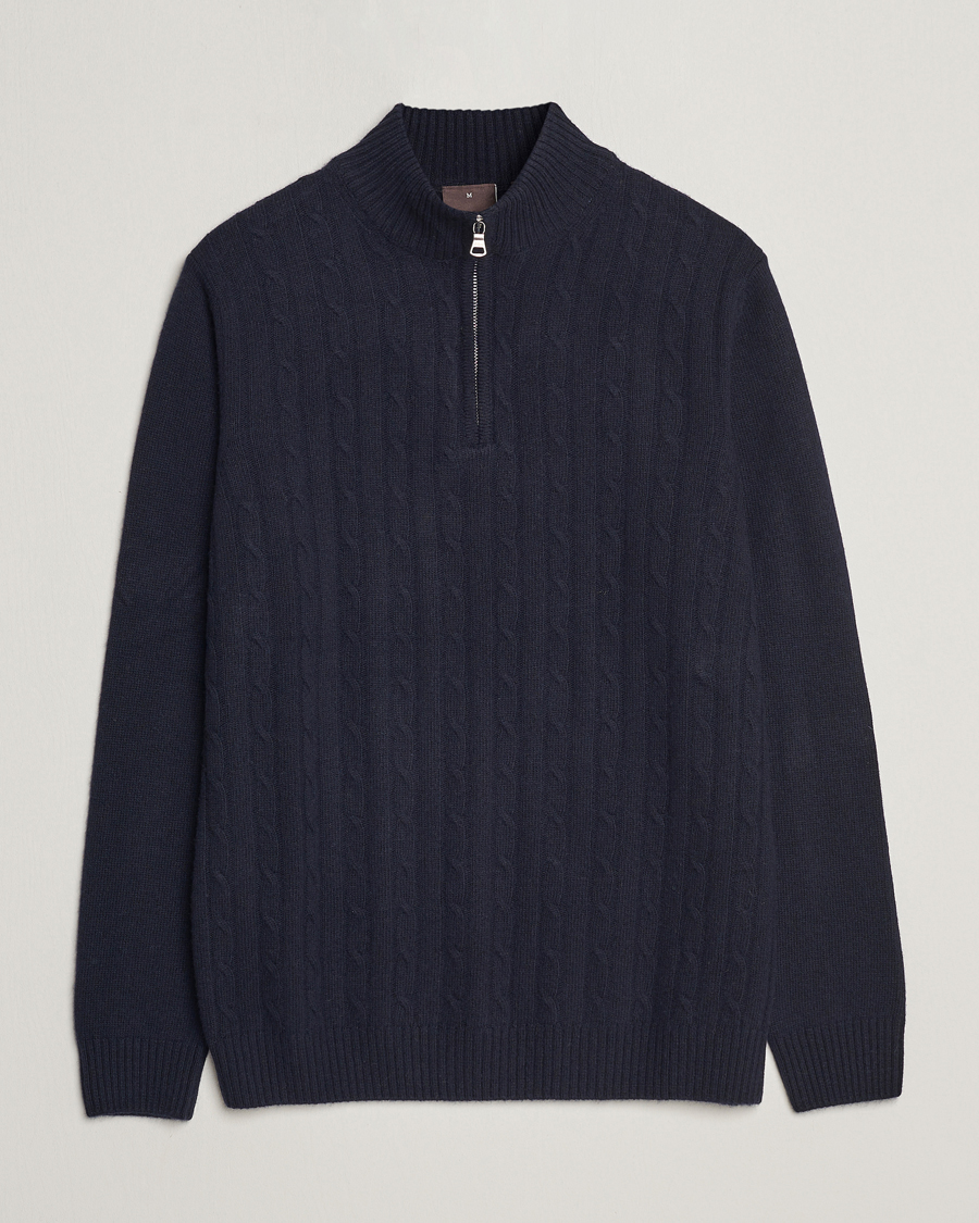 Men | Sweaters & Knitwear | Oscar Jacobson | Percy Wool/Cashmere Knitted Half Zip Navy