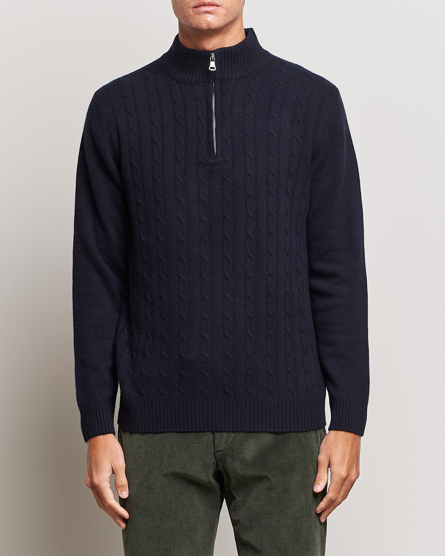 Men | Sweaters & Knitwear | Oscar Jacobson | Percy Wool/Cashmere Knitted Half Zip Navy