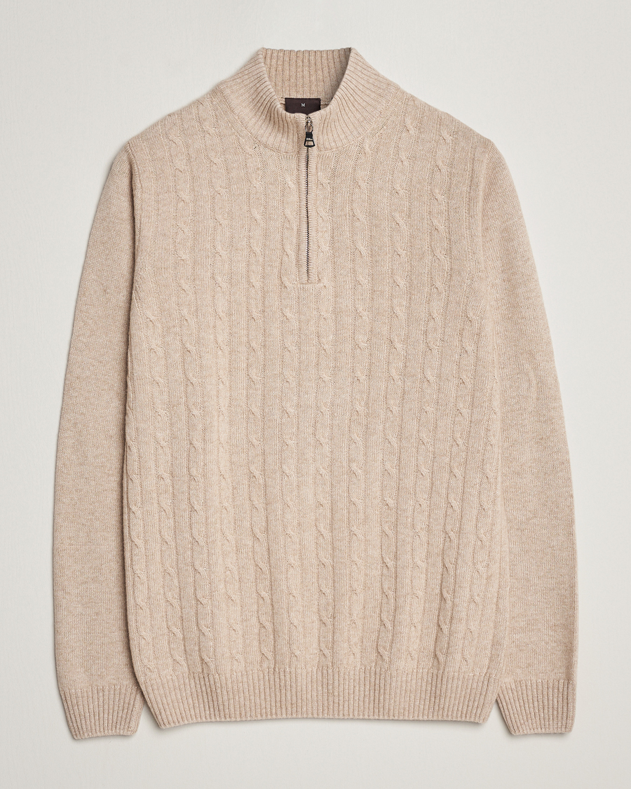 Men | Sweaters & Knitwear | Oscar Jacobson | Percy Wool/Cashmere Knitted Half Zip Beige