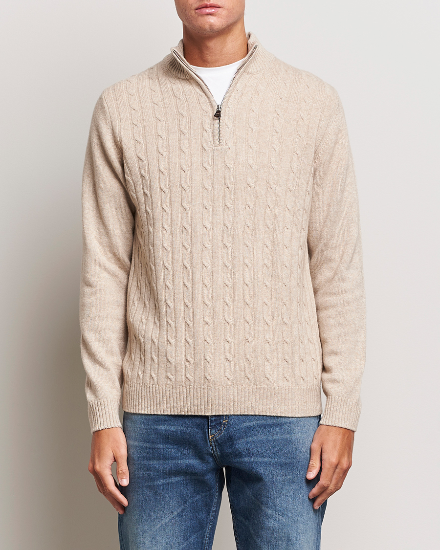 Men | Sweaters & Knitwear | Oscar Jacobson | Percy Wool/Cashmere Knitted Half Zip Beige