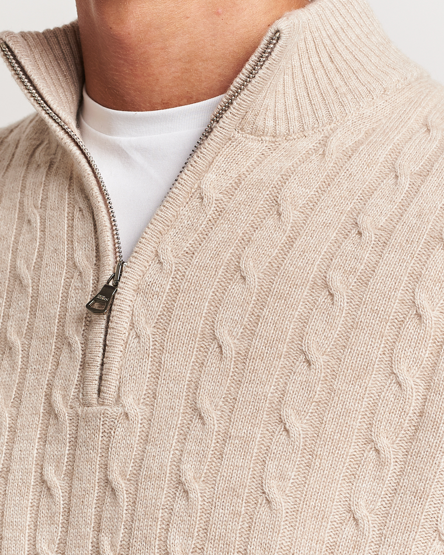 Men | Sweaters & Knitwear | Oscar Jacobson | Percy Wool/Cashmere Knitted Half Zip Beige