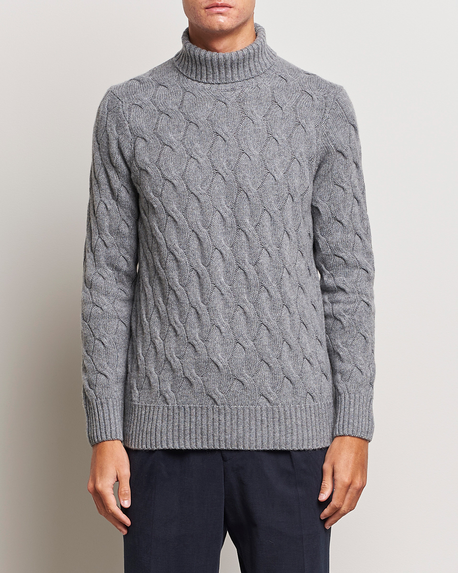 Men | Sale: 50% Off | Oscar Jacobson | Seth Heavy Knitted Wool/Cashmere Cable Rollneck Grey