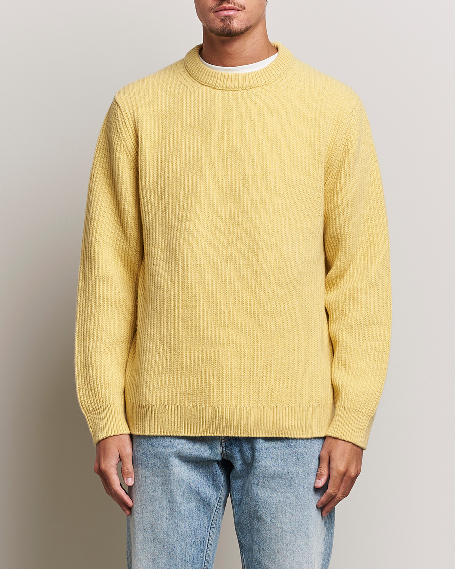 Men |  | Nudie Jeans | August Wool Rib Knitted Sweater Citra Yellow