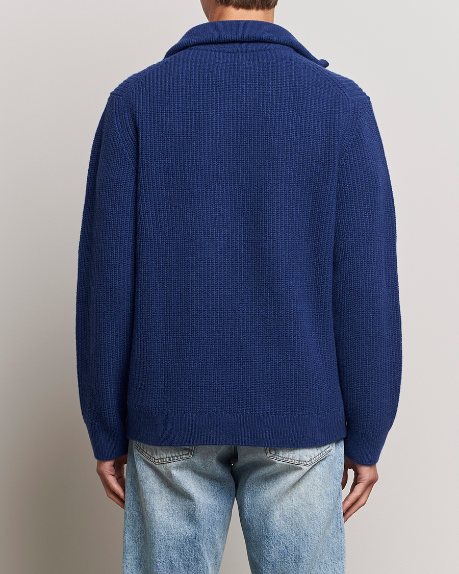 Men | Sweaters & Knitwear | Nudie Jeans | August Wool Rib Knitted Half Zip Royal Blue