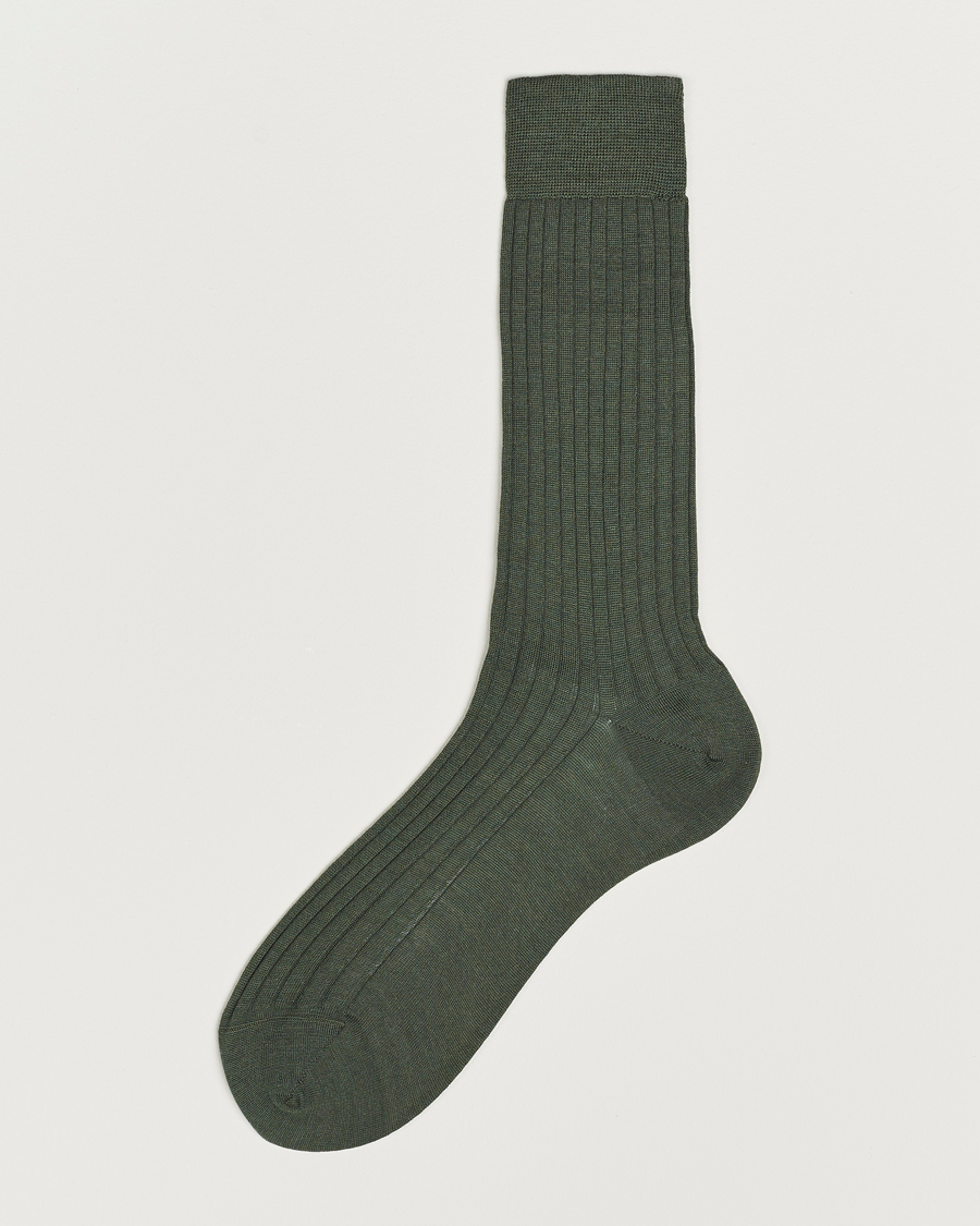 Men | Underwear & Socks | Bresciani | Wool/Nylon Ribbed Short Socks Green