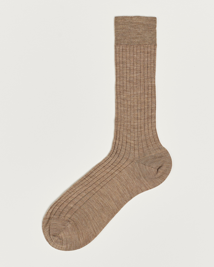 Men | Bresciani | Bresciani | Wool/Nylon Ribbed Short Socks Beige Melange
