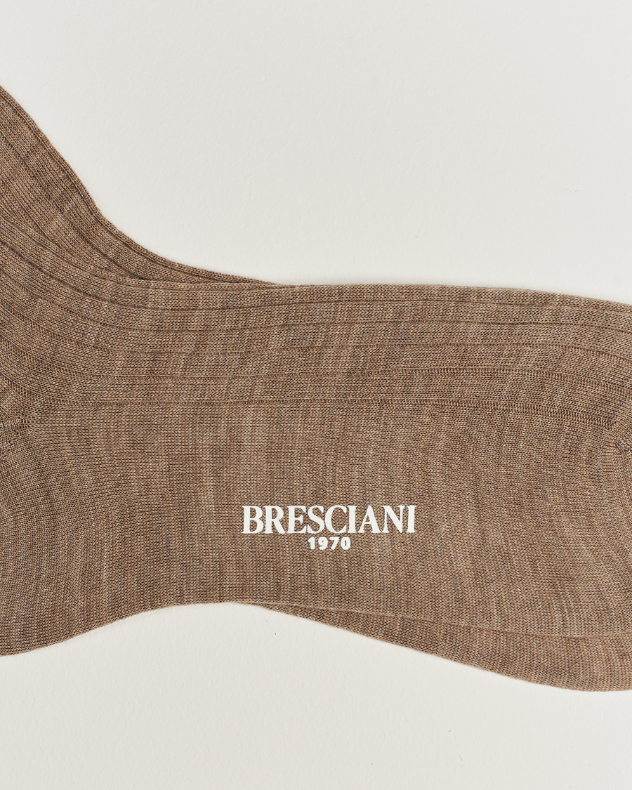Men | Bresciani | Bresciani | Wool/Nylon Ribbed Short Socks Beige Melange