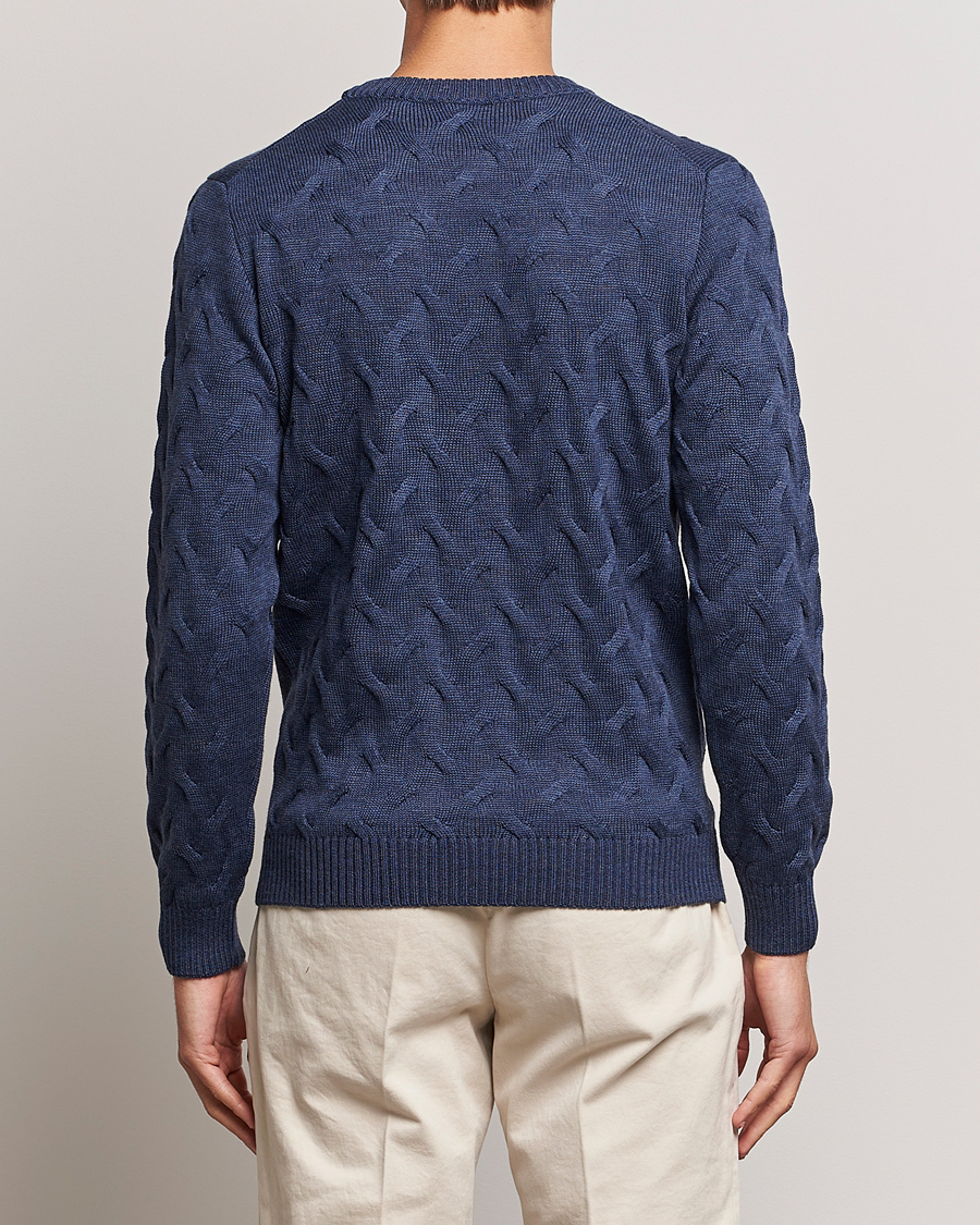 Men | Sweaters & Knitwear | Stenströms | Heavy Cable Merino Crew Neck Blue