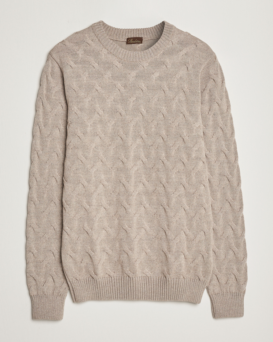 Men | Sweaters & Knitwear | Stenströms | Heavy Cable Merino Crew Neck Beige