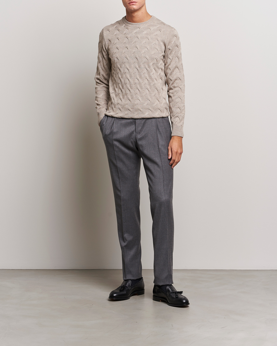 Men | Sweaters & Knitwear | Stenströms | Heavy Cable Merino Crew Neck Beige