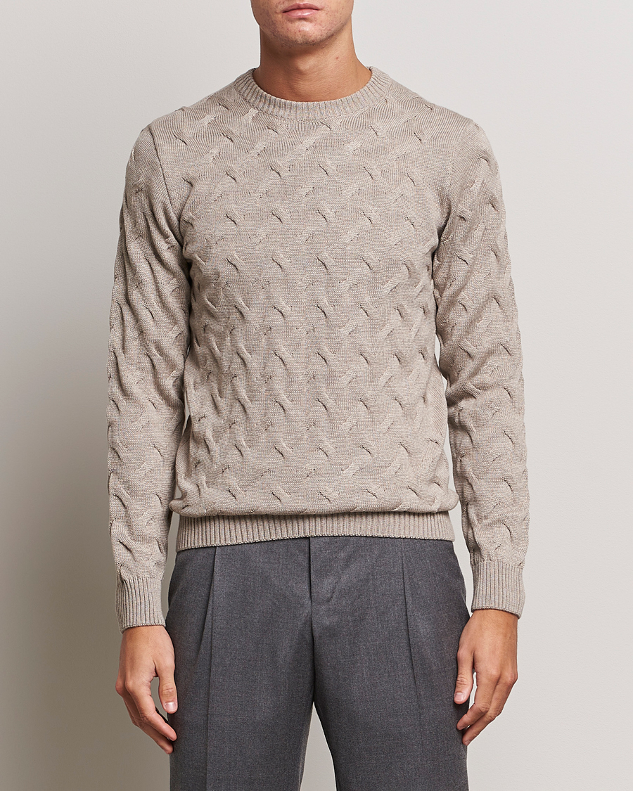 Men | Sweaters & Knitwear | Stenströms | Heavy Cable Merino Crew Neck Beige