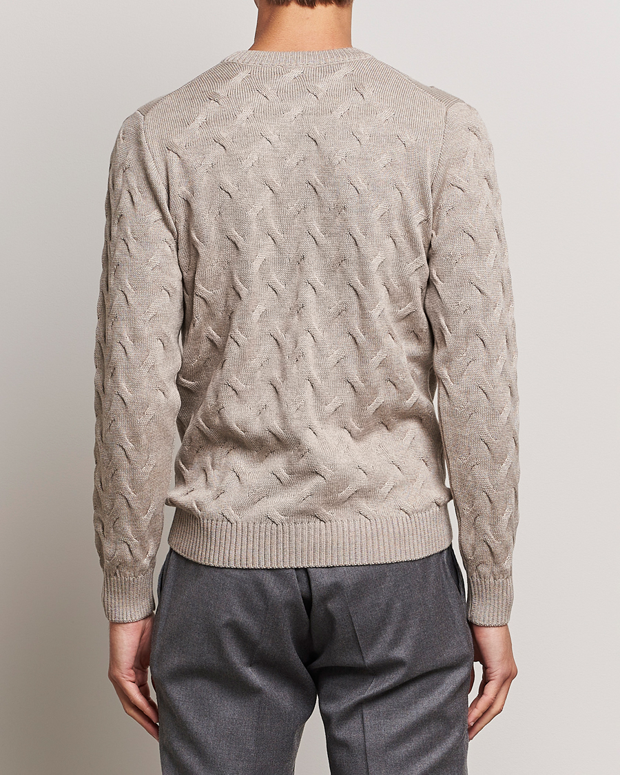 Men | Sweaters & Knitwear | Stenströms | Heavy Cable Merino Crew Neck Beige
