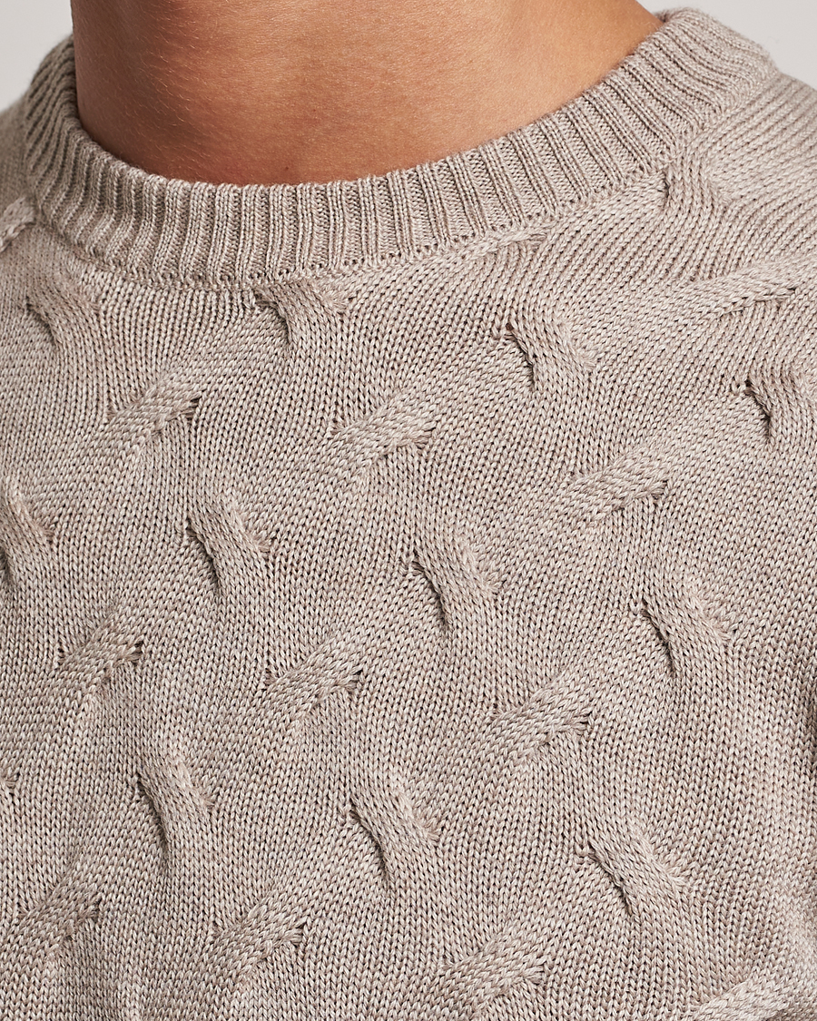 Men | Sweaters & Knitwear | Stenströms | Heavy Cable Merino Crew Neck Beige