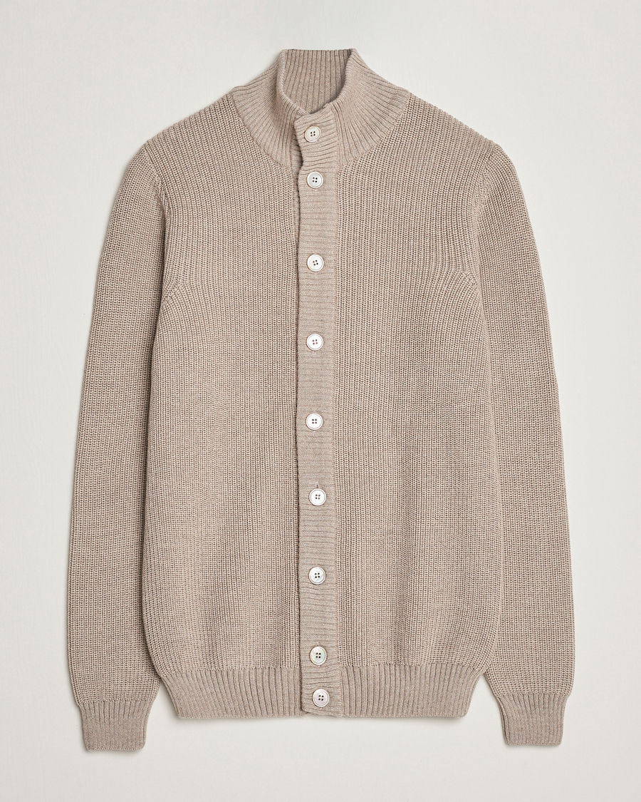 Men | Sweaters & Knitwear | Stenströms | Half Card Heavy Merino Cardigan Beige
