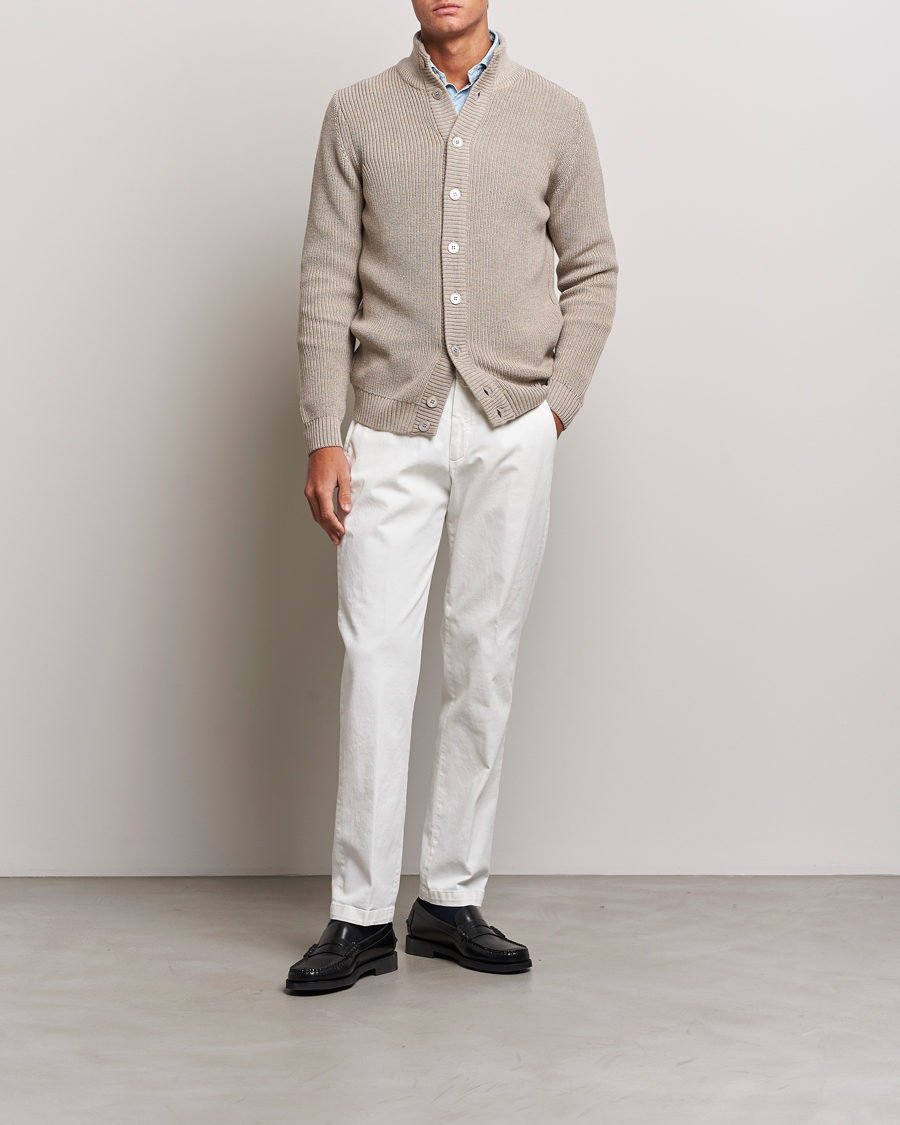 Men | Sweaters & Knitwear | Stenströms | Half Card Heavy Merino Cardigan Beige
