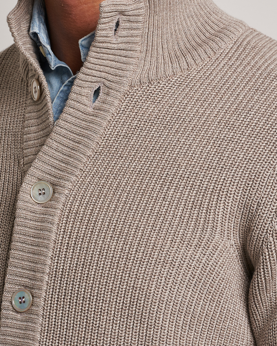 Men | Sweaters & Knitwear | Stenströms | Half Card Heavy Merino Cardigan Beige