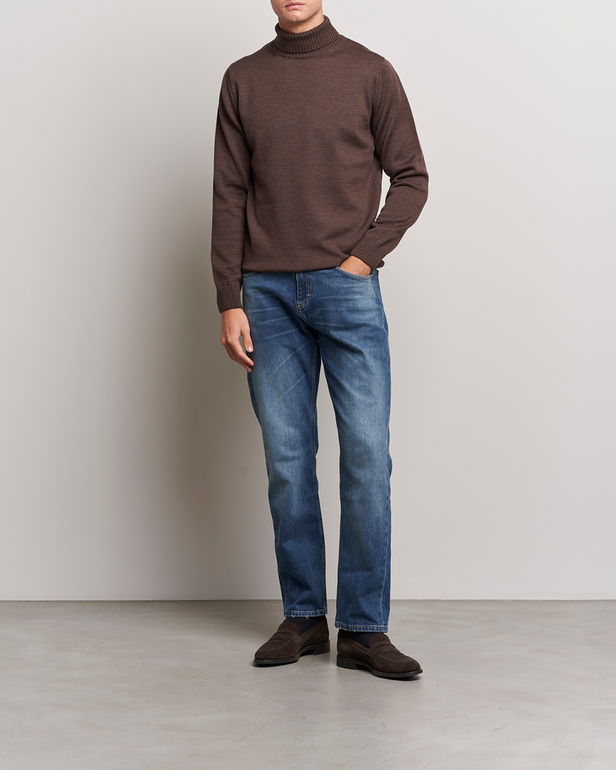 Men | Sweaters & Knitwear | Stenströms | Chunky Merino Rollneck Brown