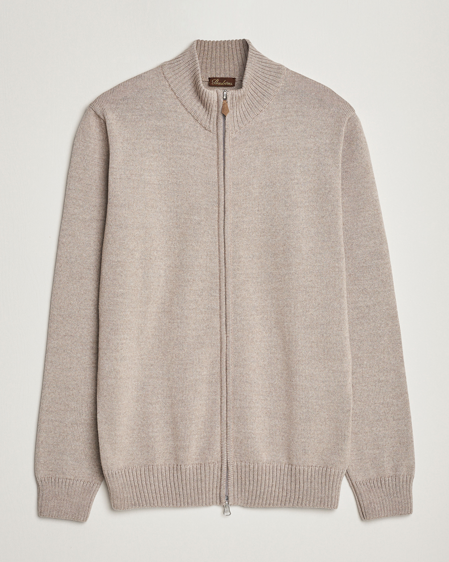 Men | Sweaters & Knitwear | Stenströms | Chunky Merino Full Zip Cardigan Beige